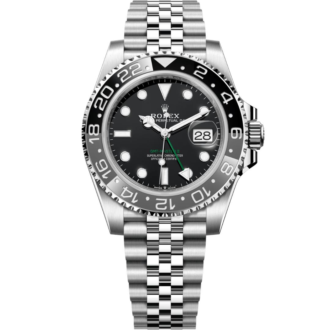 rolex-gmt-master-ii-black-dial-jubilee-126710grnr-front Rolex GMT-Master II Bruce Wayne Jubilee 126710GRNR - Image 1